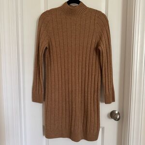 Madewell Wool Light Brown Ribbed Long Sleeve Dress, XS